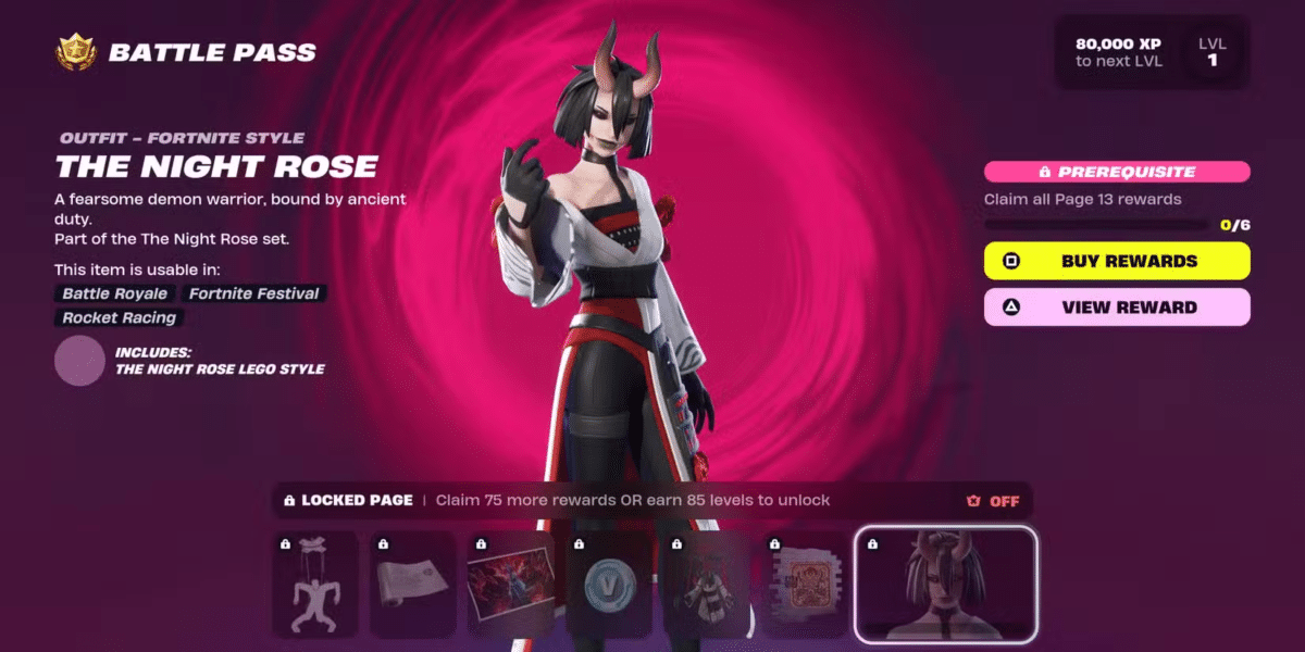 Skins do Capítulo 6 Temporada 1 de Fortnite - The Night Rose