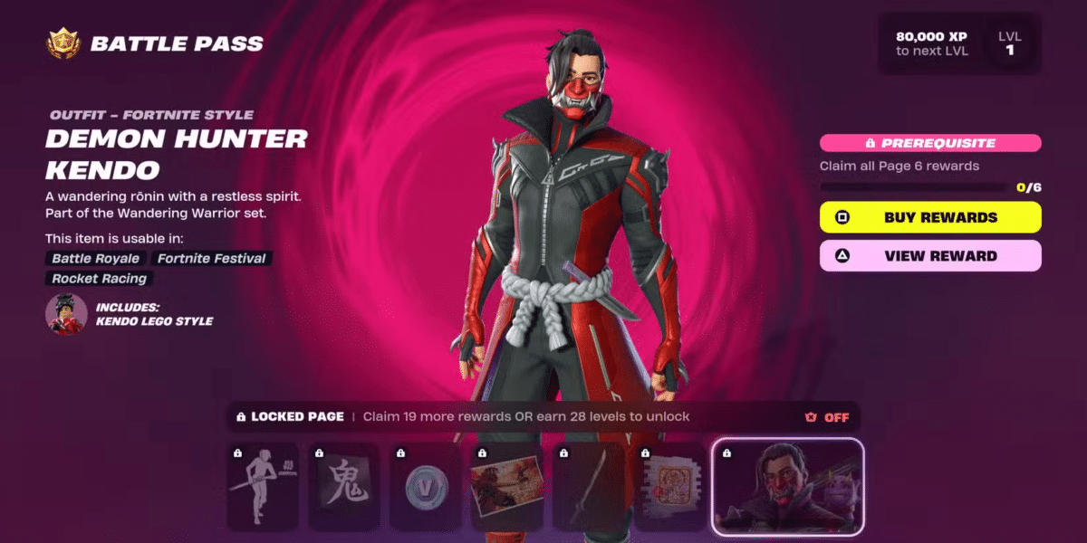 Skins do Capítulo 6 Temporada 1 de Fortnite - Demon Hunter Kendo