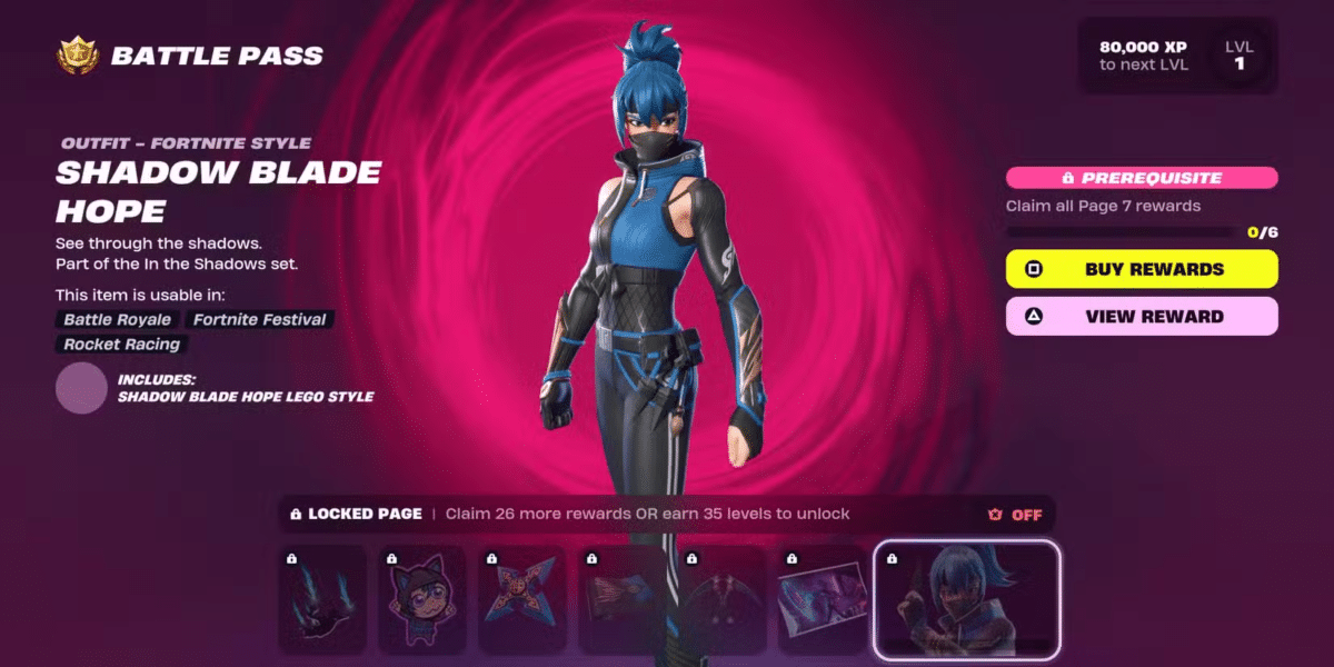 Skins do Capítulo 6 Temporada 1 de Fortnite - Shadow Blade Hope